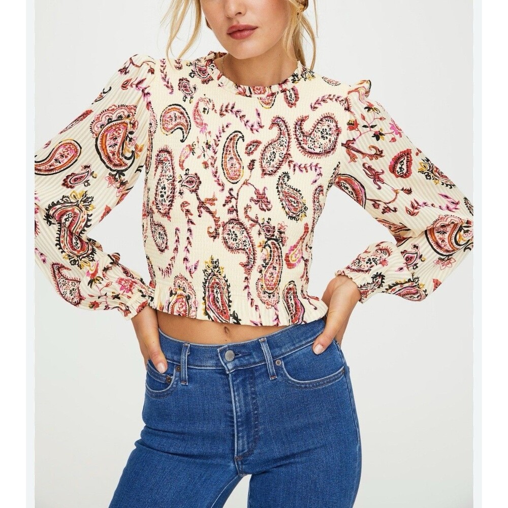 WILFRED Aritzia Tempest Lilith Blouse Paisley Long Sleeve Smocked Size M